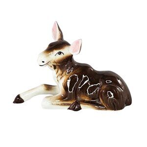 Bone China Moose Miniature Figurine Lying Down Brown Collectible Decor